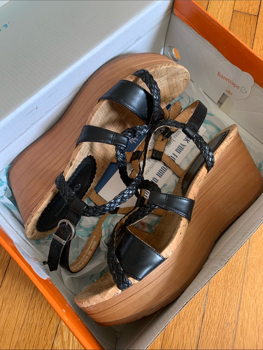 BareTraps Black Braided Strap Cork-Style Platform Wedges